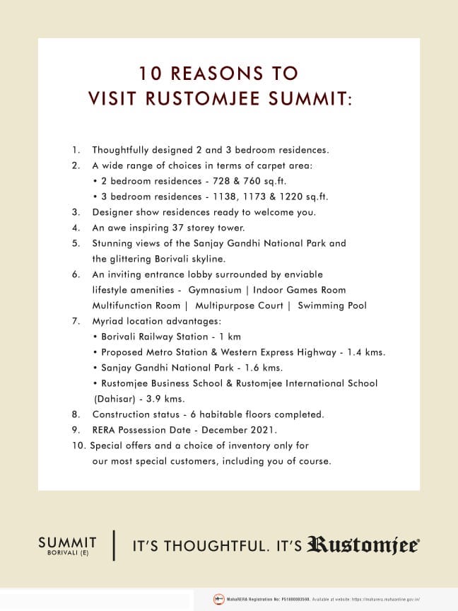 10 Reasons to visit Rustomjee Summit, Borivali East, Mumbai